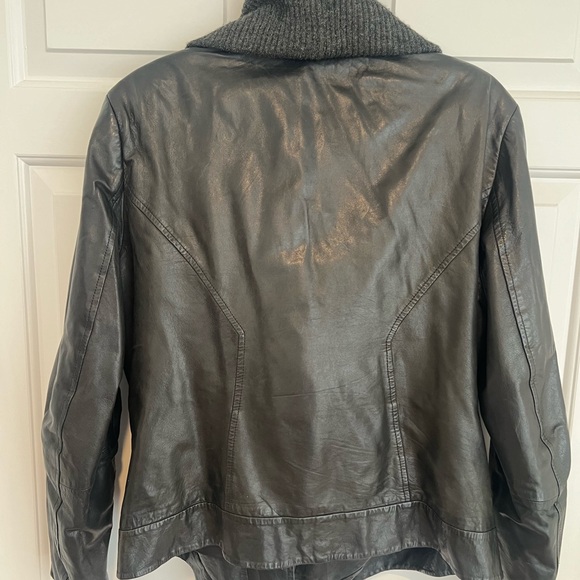 Black Leather Jacket with Shawl Collar - Picture 3 of 4